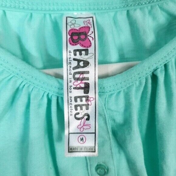 2/$15 Beautees Girls Button Front Top Green Med Tie Hem Long Sleeve Round Neck - Picture 6 of 7